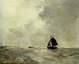 Jan Hendrik Weissenbruch Canvas Paintings - Sailing Boat in Choppy Seas